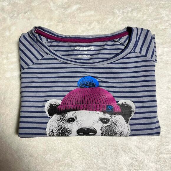 Columbia Graphic T-Shirt Girl's L Cute Bear Long Sleeve Tee Outdoor Animal Gorp - Picture 9 of 9